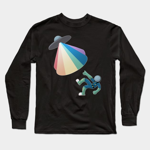 Rainbow Alien Abducting a Blue Astronaut Long Sleeve T-Shirt by Phoenix-InBlue